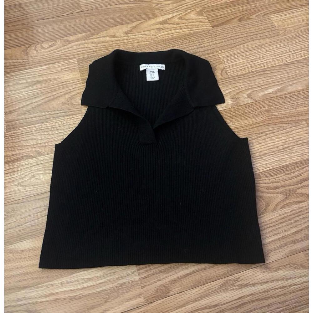 Sincerely Jules Ribbed Cropped Polo Tank Top Size Medium